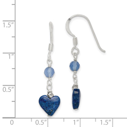 Sterling Silver Polished & Antiqued Blue Agate Lapis Heart Dangle Earring