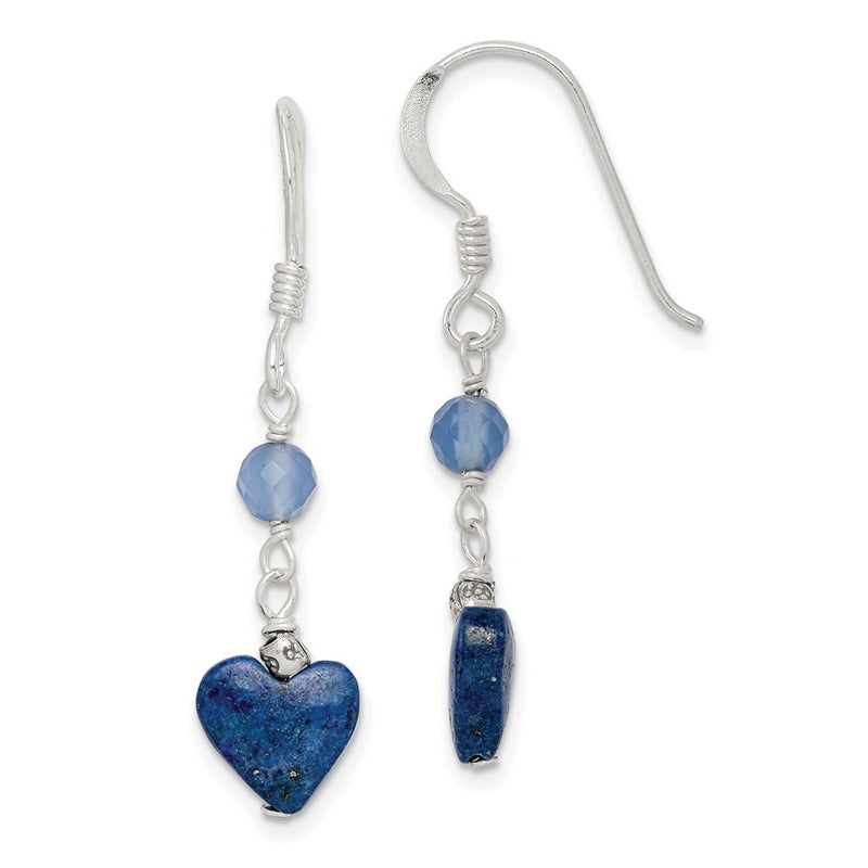 Sterling Silver Polished & Antiqued Blue Agate Lapis Heart Dangle Earring