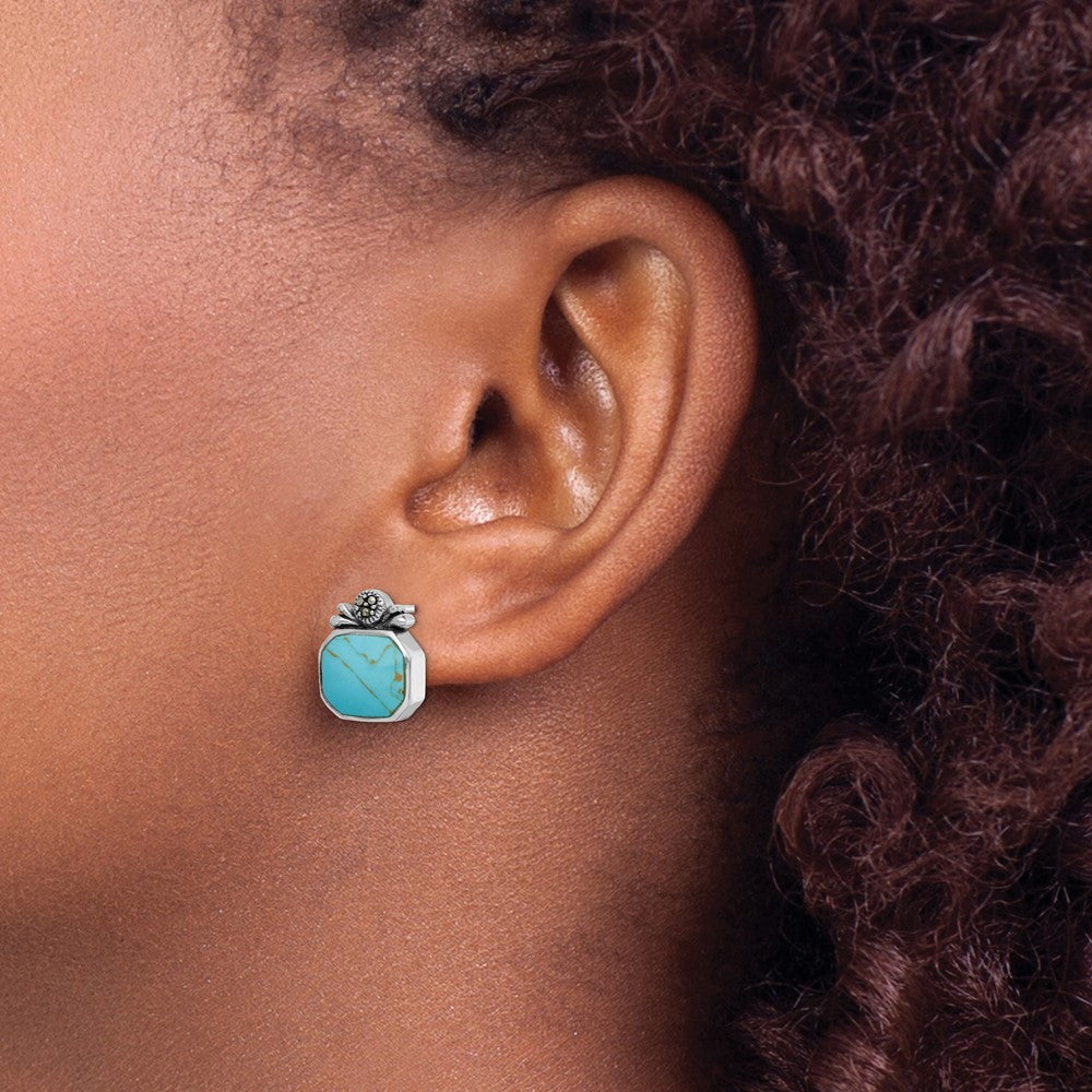 Sterling Silver Antiqued Turquoise Earrings