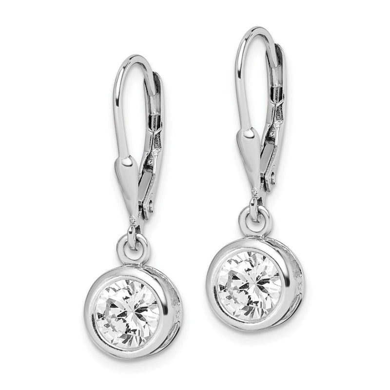 Sterling Silver Rhodium-Plated Polished Round 7mm Cz Leverback Earrings