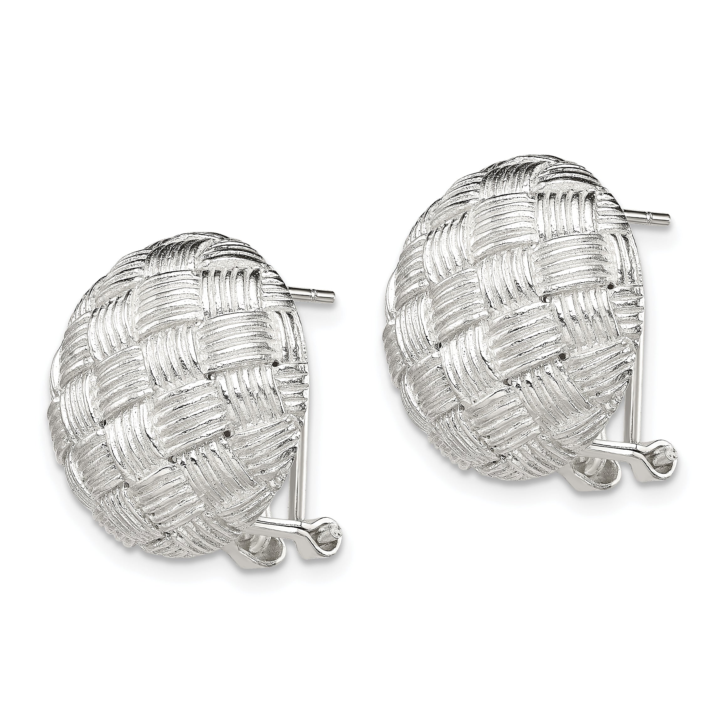 Sterling Silver Rhod-Pltd Polished Woven Circle Omega Back Earrings