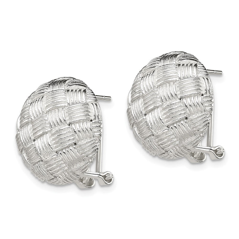 Sterling Silver Rhod-Pltd Polished Woven Circle Omega Back Earrings
