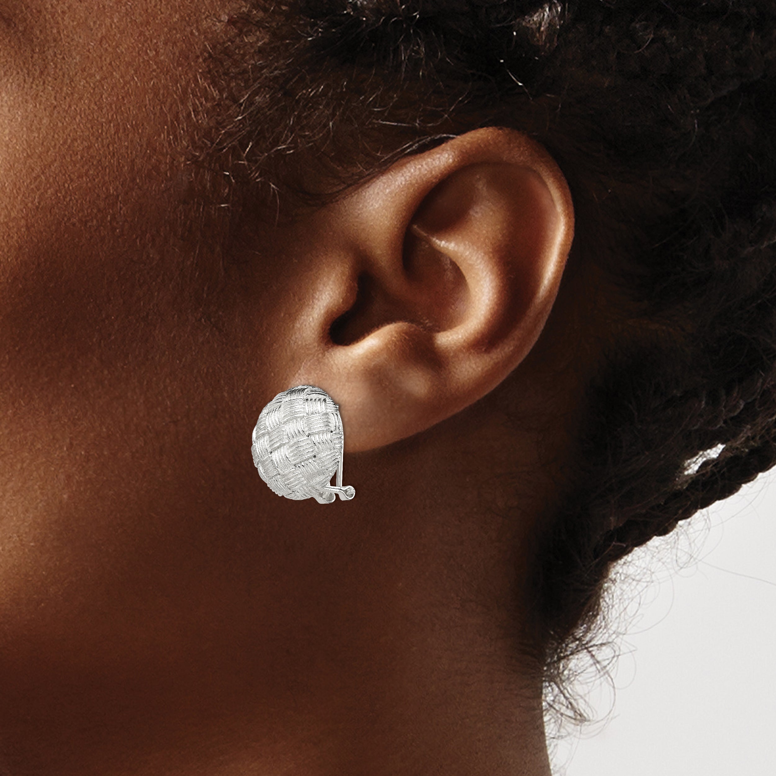 Sterling Silver Rhod-Pltd Polished Woven Circle Omega Back Earrings
