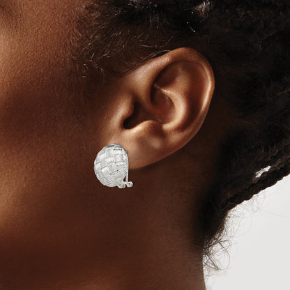 Sterling Silver Rhod-Pltd Polished Woven Circle Omega Back Earrings