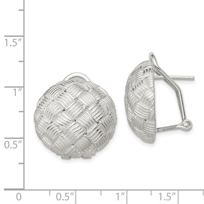 Sterling Silver Rhod-Pltd Polished Woven Circle Omega Back Earrings