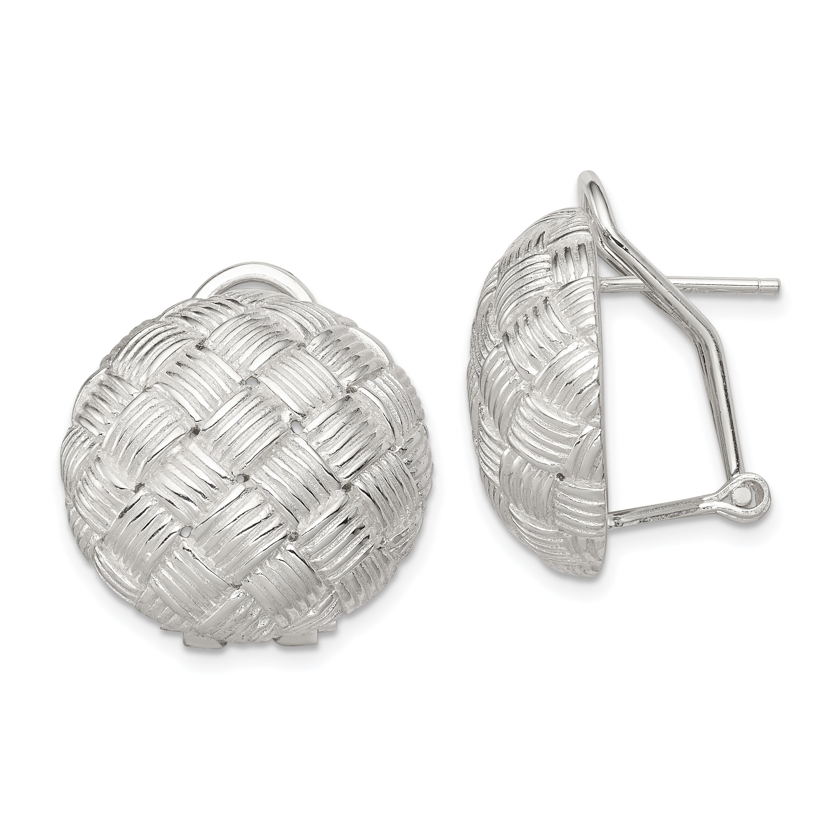 Sterling Silver Rhod-Pltd Polished Woven Circle Omega Back Earrings