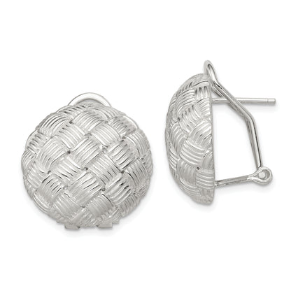 Sterling Silver Rhod-Pltd Polished Woven Circle Omega Back Earrings