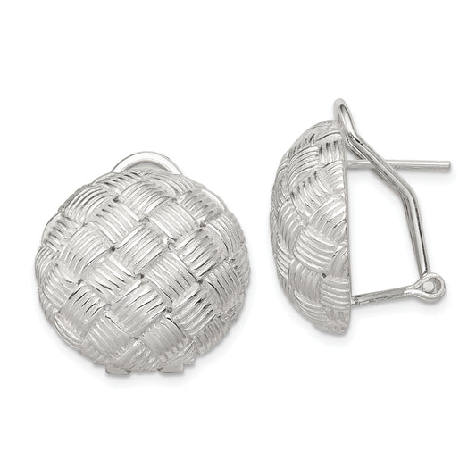 Sterling Silver Rhod-Pltd Polished Woven Circle Omega Back Earrings