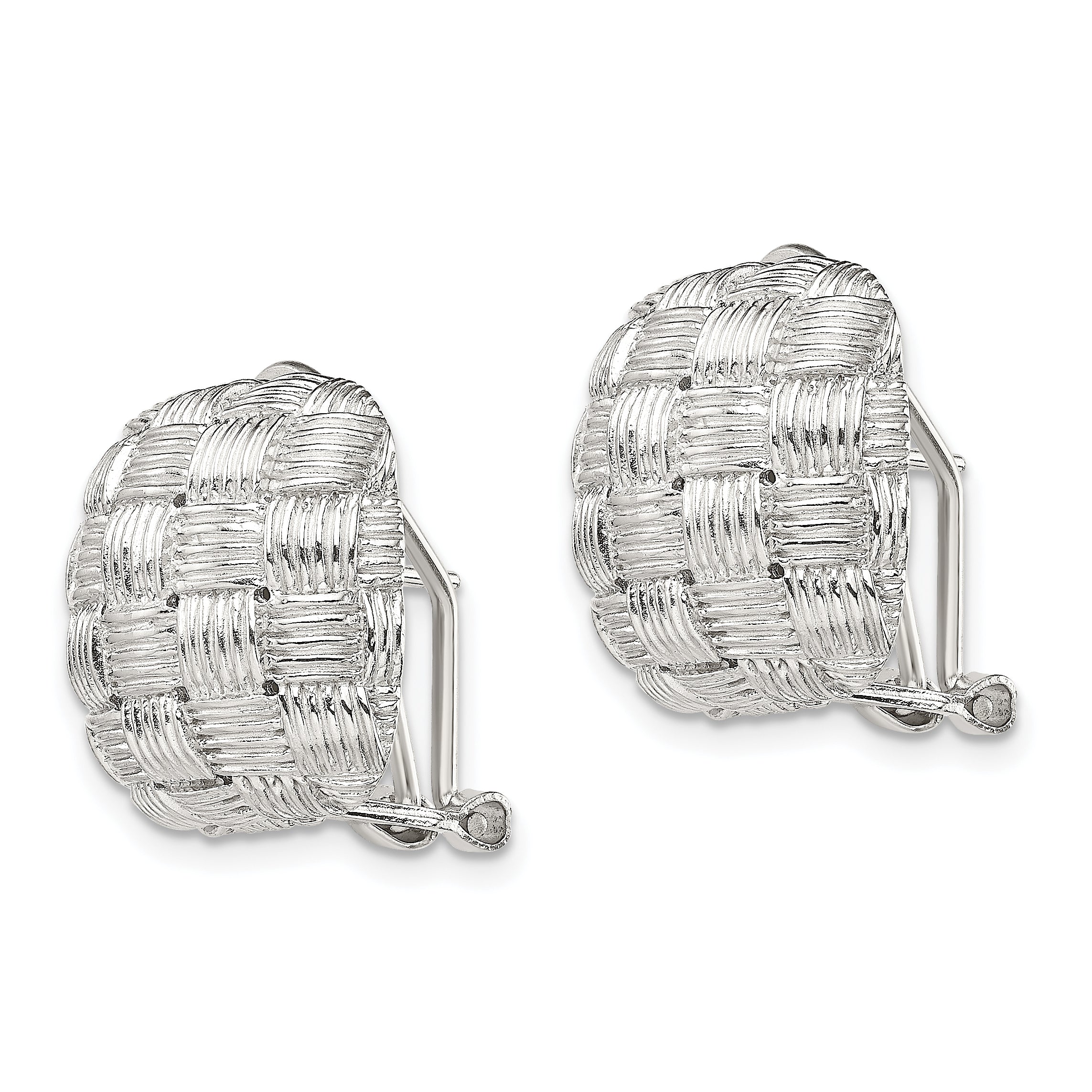 Sterling Silver Rhod-Pltd Polished Woven Square Omega Back Earrings