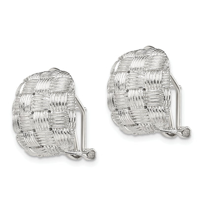 Sterling Silver Rhod-Pltd Polished Woven Square Omega Back Earrings
