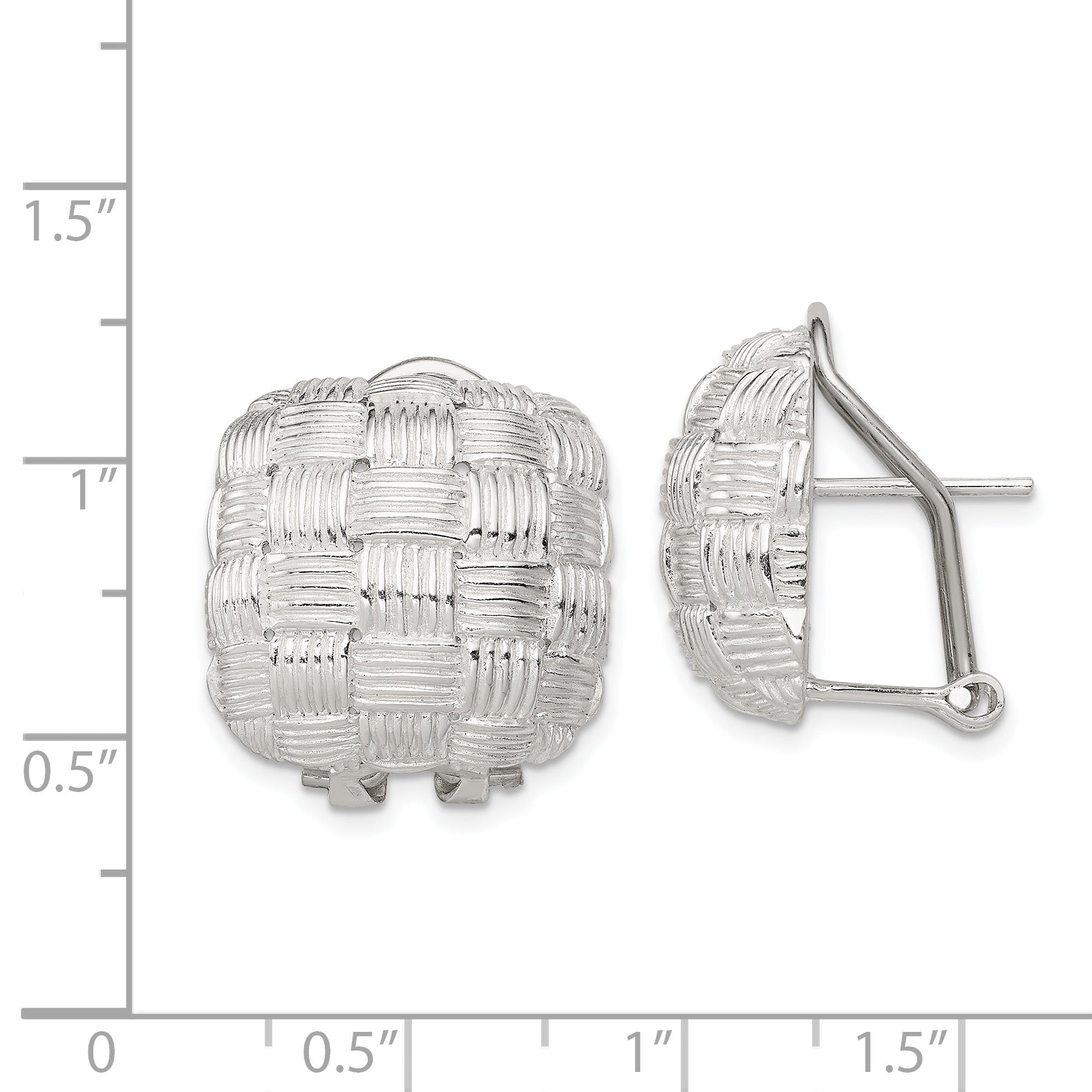 Sterling Silver Rhod-Pltd Polished Woven Square Omega Back Earrings