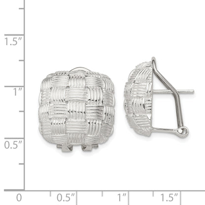 Sterling Silver Rhod-Pltd Polished Woven Square Omega Back Earrings