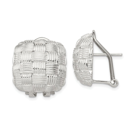 Sterling Silver Rhod-Pltd Polished Woven Square Omega Back Earrings