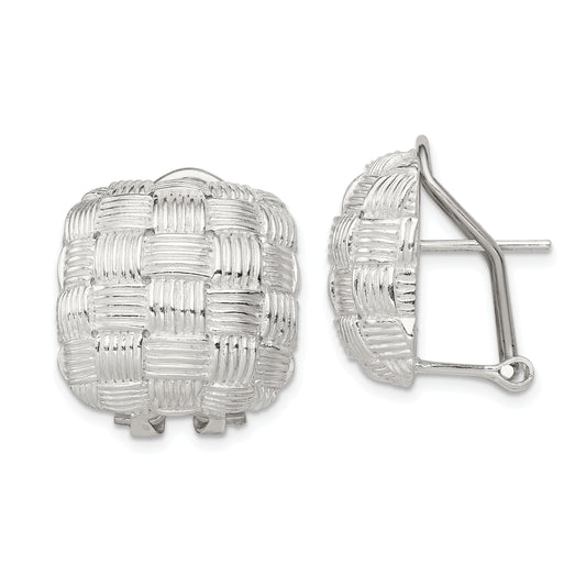 Sterling Silver Rhod-Pltd Polished Woven Square Omega Back Earrings