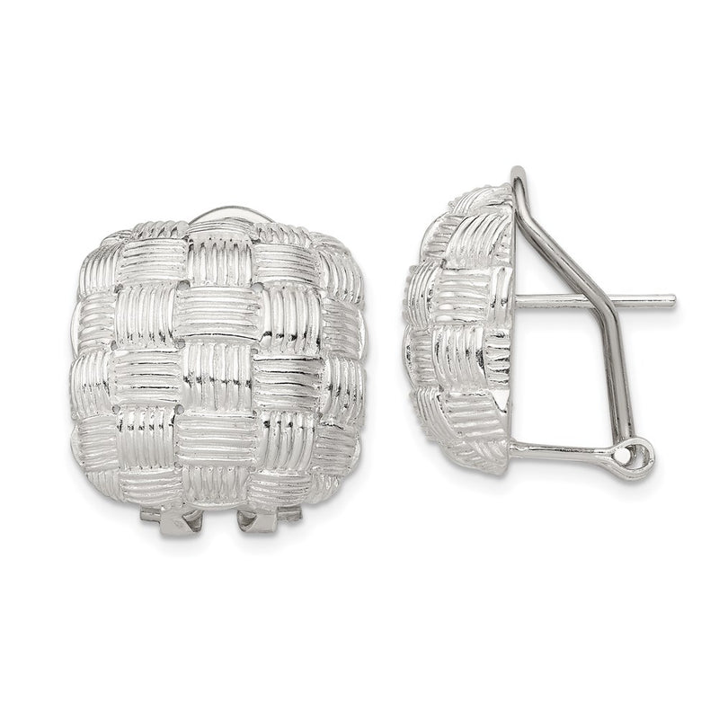 Sterling Silver Rhod-Pltd Polished Woven Square Omega Back Earrings