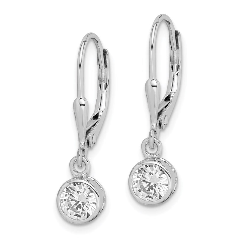 Sterling Silver Rhodium-Plated Polished Round 5mm Cz Leverback Earrings