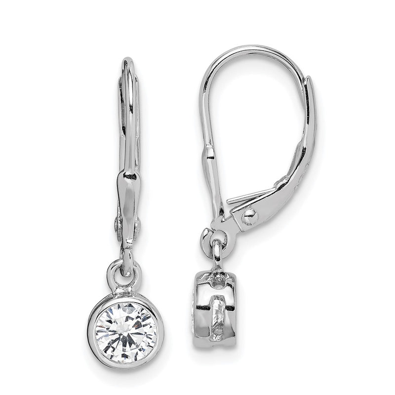 Sterling Silver Rhodium-Plated Polished Round 5mm Cz Leverback Earrings