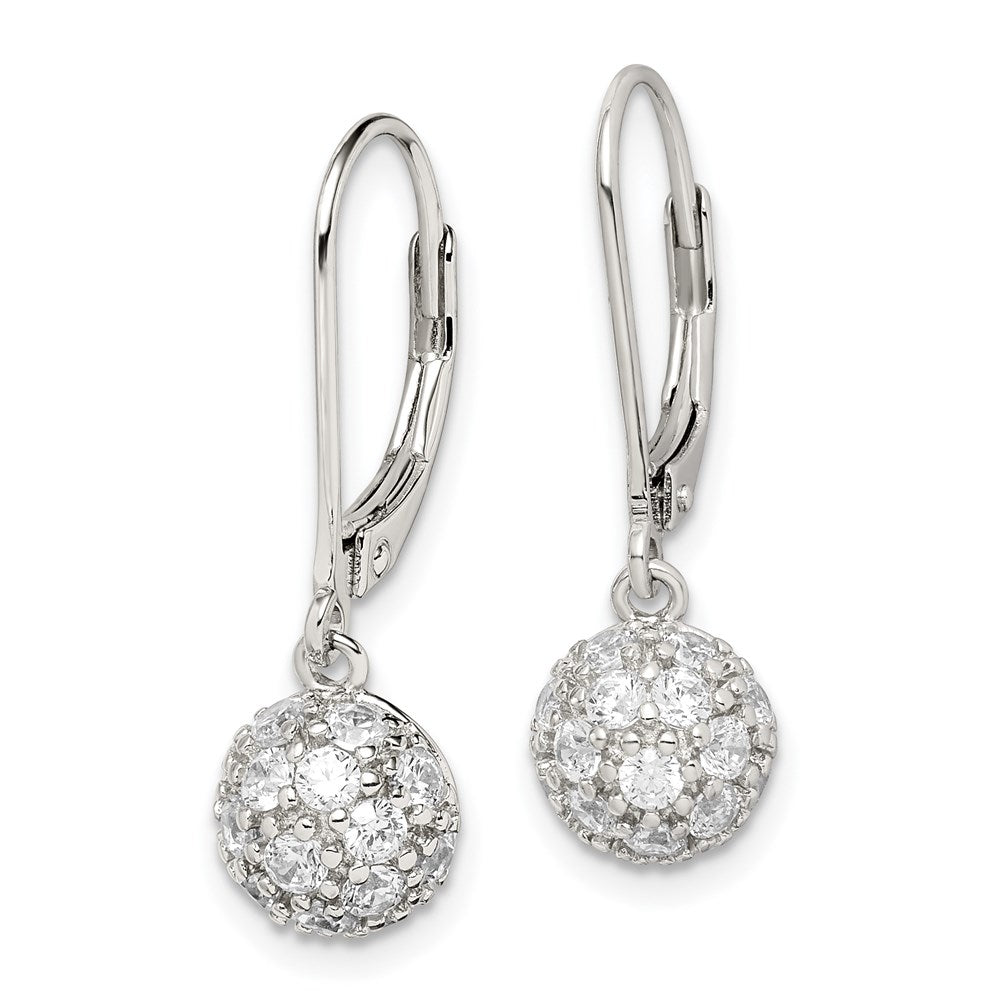 Sterling Silver Rhodium-Plated Polished Cz Half Circle Leverback Earrings