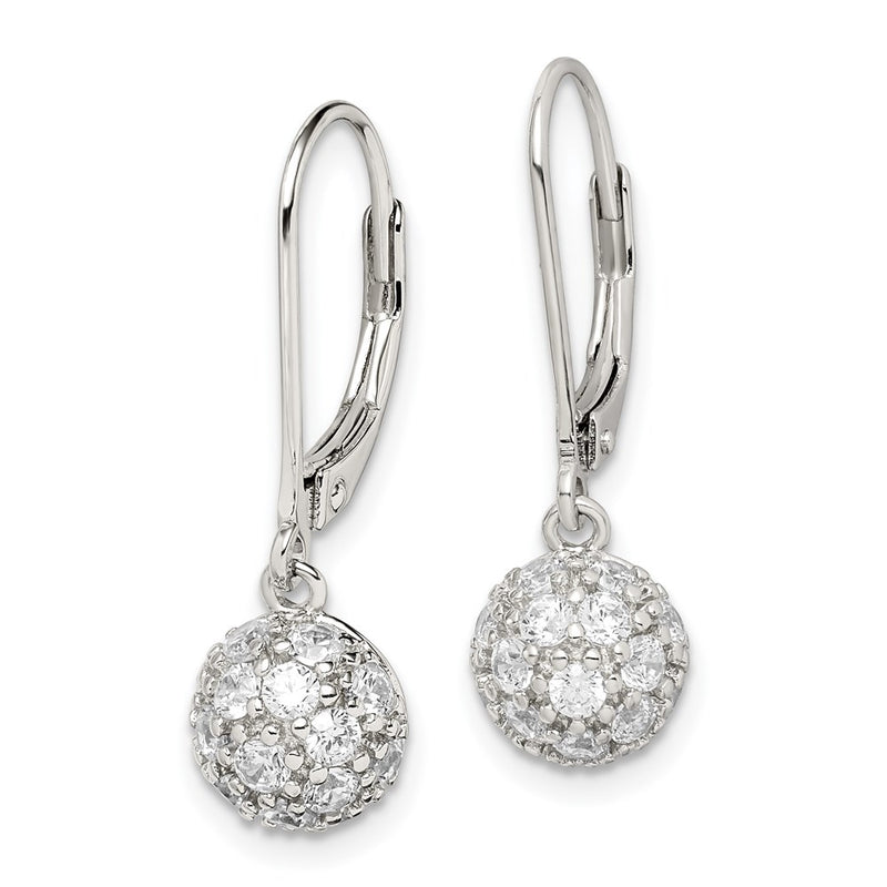 Sterling Silver Rhodium-Plated Polished Cz Half Circle Leverback Earrings