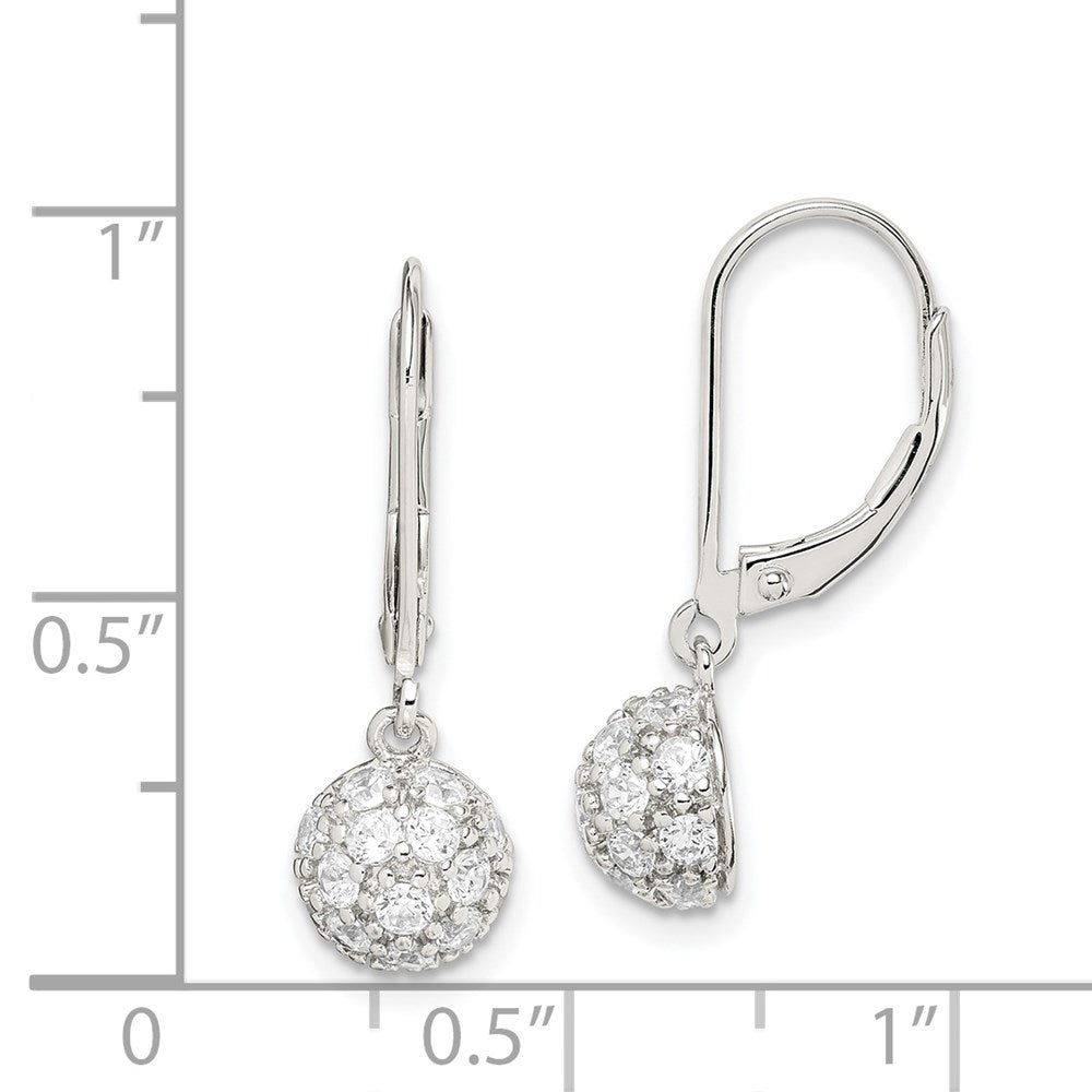 Sterling Silver Rhodium-Plated Polished Cz Half Circle Leverback Earrings