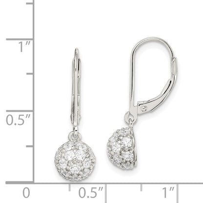 Sterling Silver Rhodium-Plated Polished Cz Half Circle Leverback Earrings
