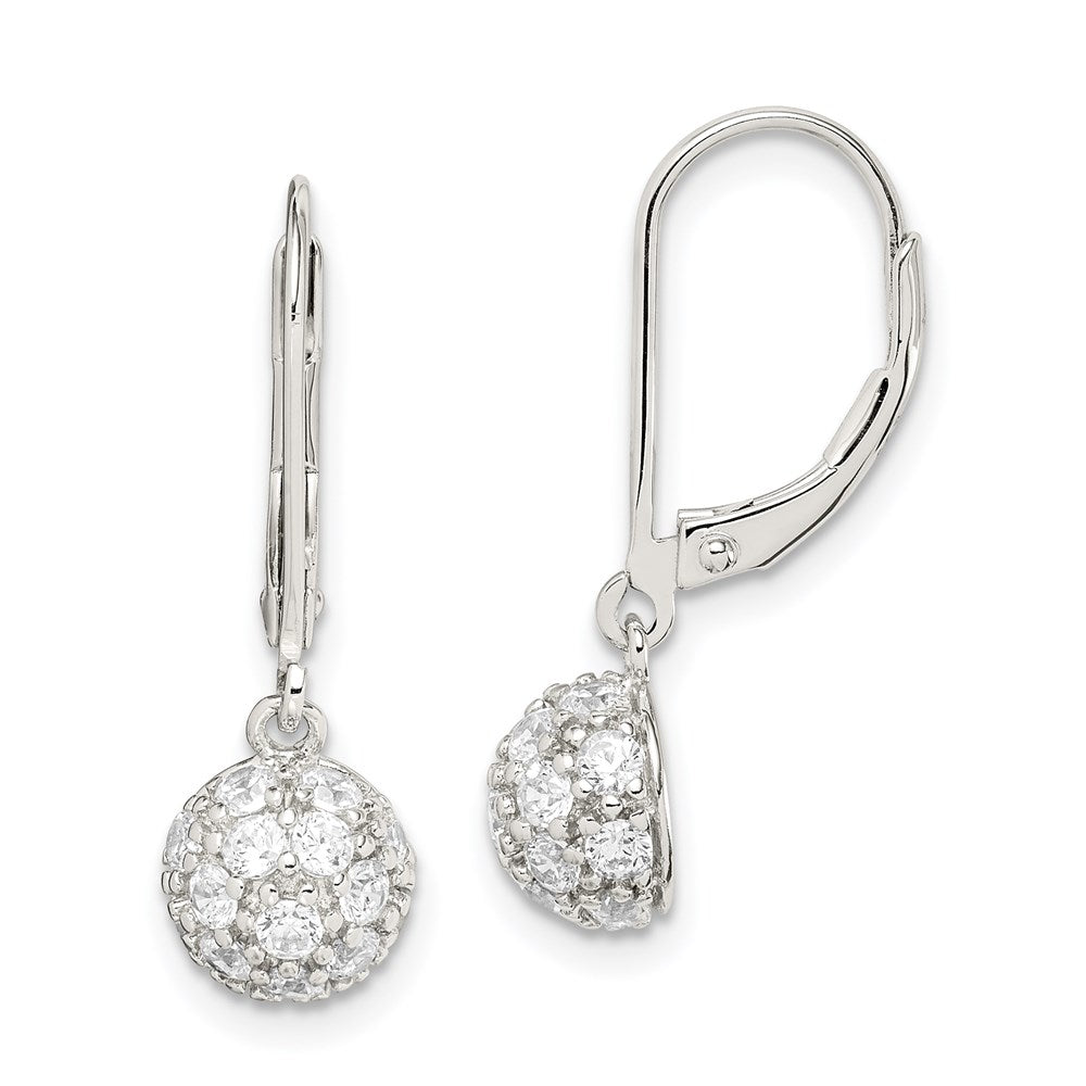 Sterling Silver Rhodium-Plated Polished Cz Half Circle Leverback Earrings