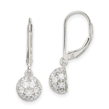Sterling Silver Rhodium-Plated Polished Cz Half Circle Leverback Earrings