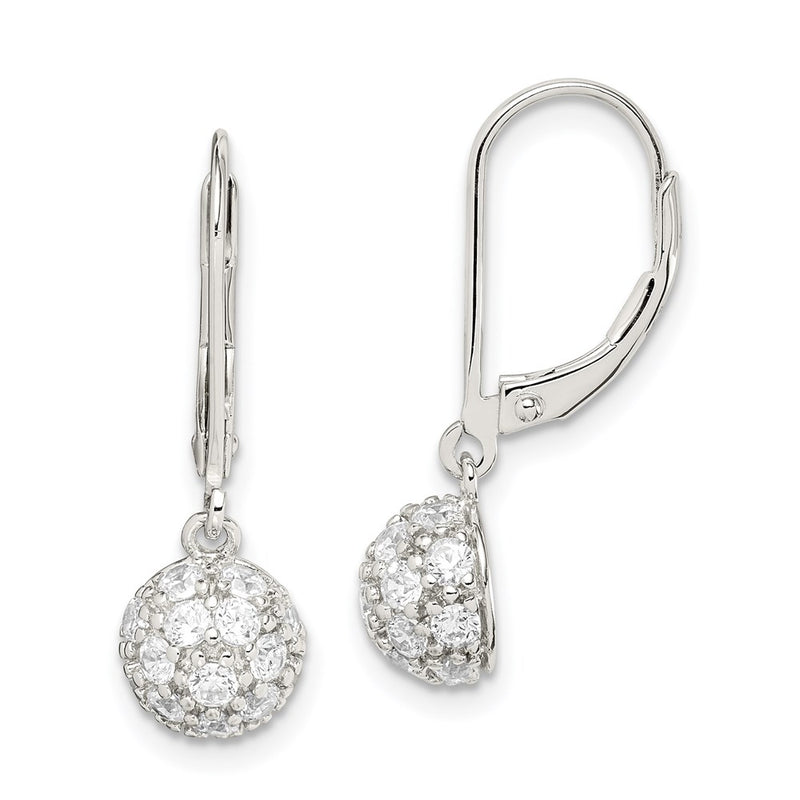 Sterling Silver Rhodium-Plated Polished Cz Half Circle Leverback Earrings