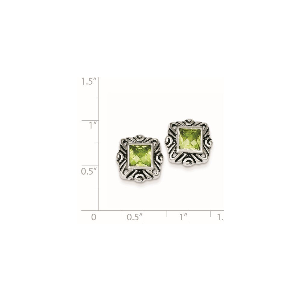 Sterling Silver Green Cz Square Earrings