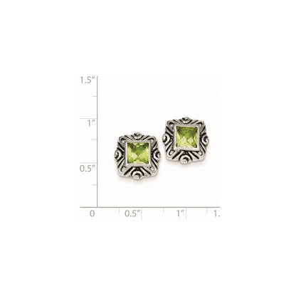 Sterling Silver Green Cz Square Earrings