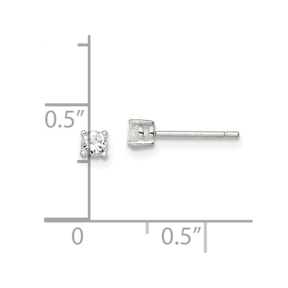 Sterling Silver 3mm Round Basket Set Cz Stud Earrings