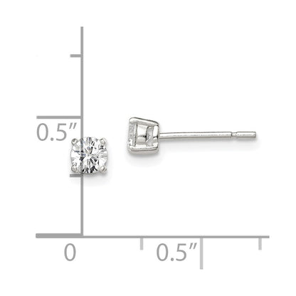 Sterling Silver 4mm Round Basket Set Cz Stud Earrings