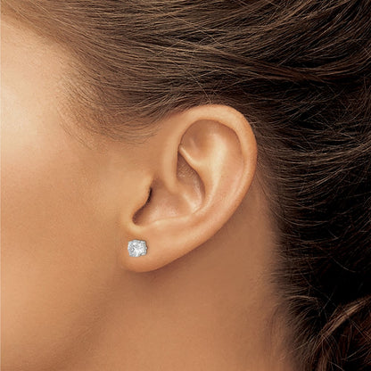 Sterling Silver 6mm Round Basket Set Cz Stud Earrings
