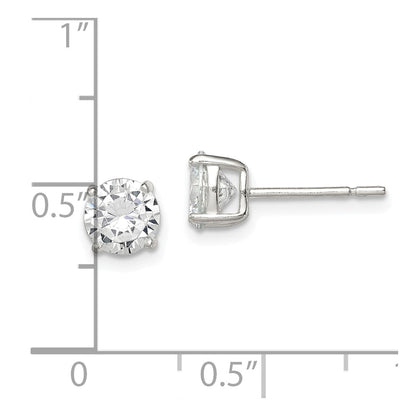 Sterling Silver 6mm Round Basket Set Cz Stud Earrings