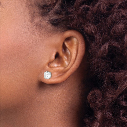 Sterling Silver 8mm Round Basket Set Cz Stud Earrings