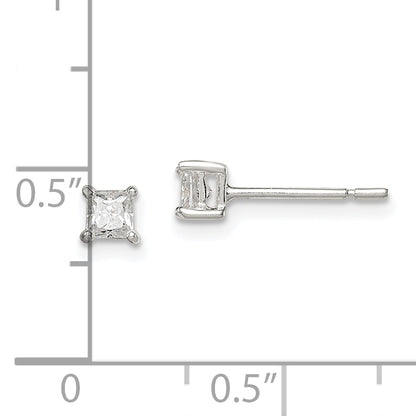 Sterling Silver 3mm Princess Basket Set Cz Stud Earrings