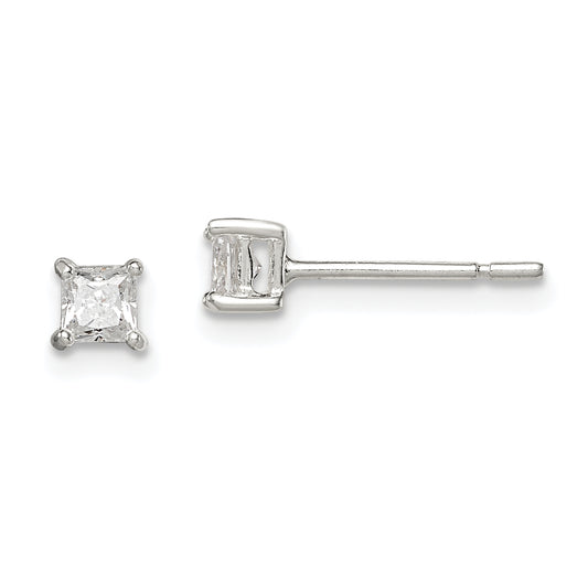 Sterling Silver 3mm Princess Basket Set Cz Stud Earrings