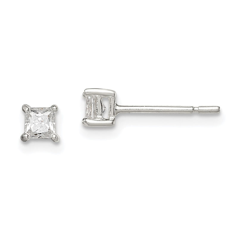 Sterling Silver 3mm Princess Basket Set Cz Stud Earrings