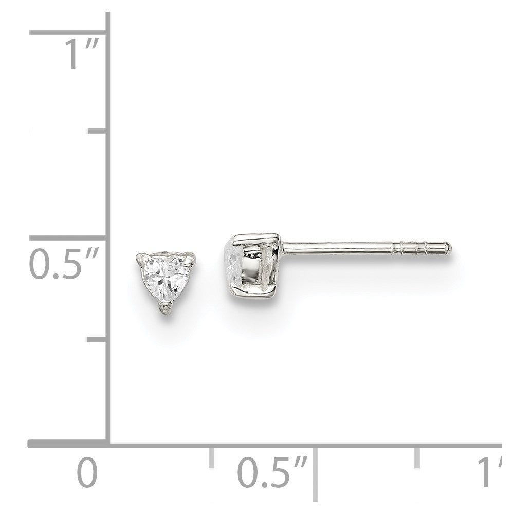 Sterling Silver 3mm Heart Basket Set Cz Stud Earrings
