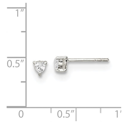 Sterling Silver 3mm Heart Basket Set Cz Stud Earrings