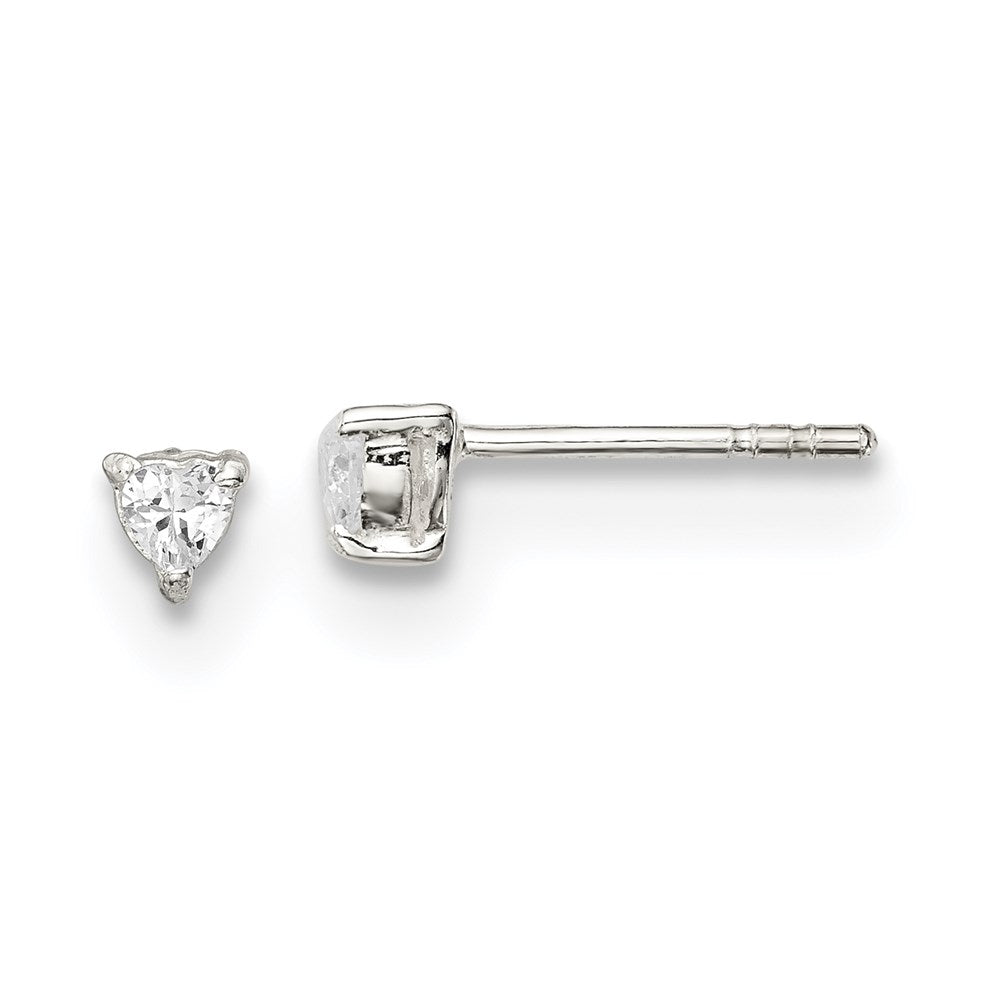 Sterling Silver 3mm Heart Basket Set Cz Stud Earrings
