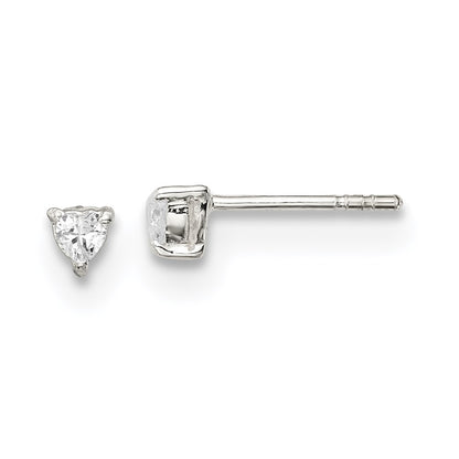 Sterling Silver 3mm Heart Basket Set Cz Stud Earrings