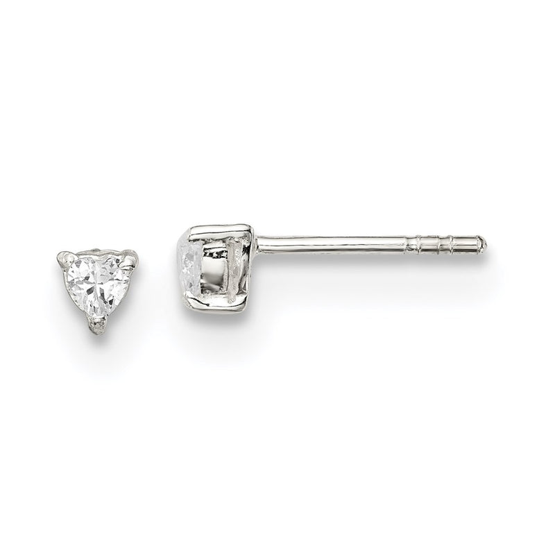 Sterling Silver 3mm Heart Basket Set Cz Stud Earrings