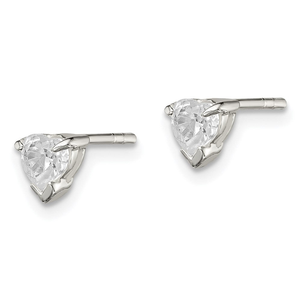 Sterling Silver 4mm Heart Basket Set Cz Stud Earrings