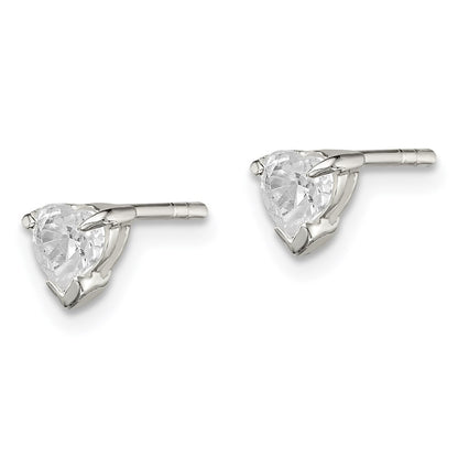 Sterling Silver 4mm Heart Basket Set Cz Stud Earrings