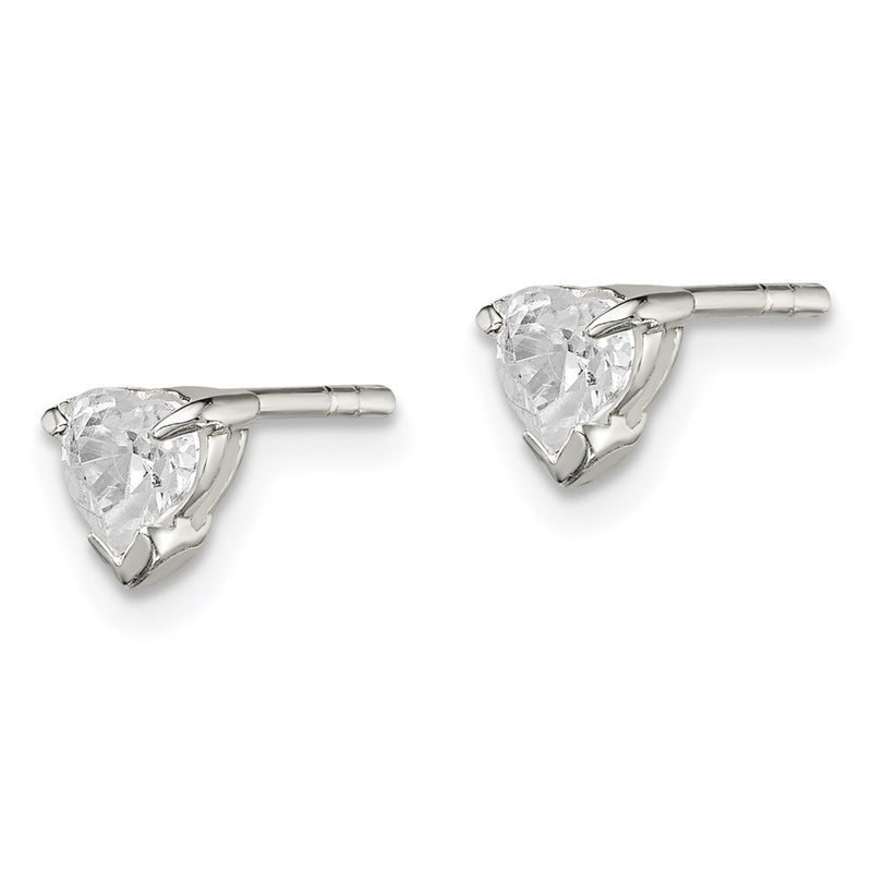 Sterling Silver 4mm Heart Basket Set Cz Stud Earrings