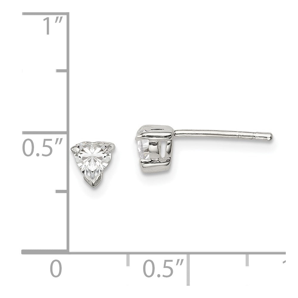Sterling Silver 4mm Heart Basket Set Cz Stud Earrings