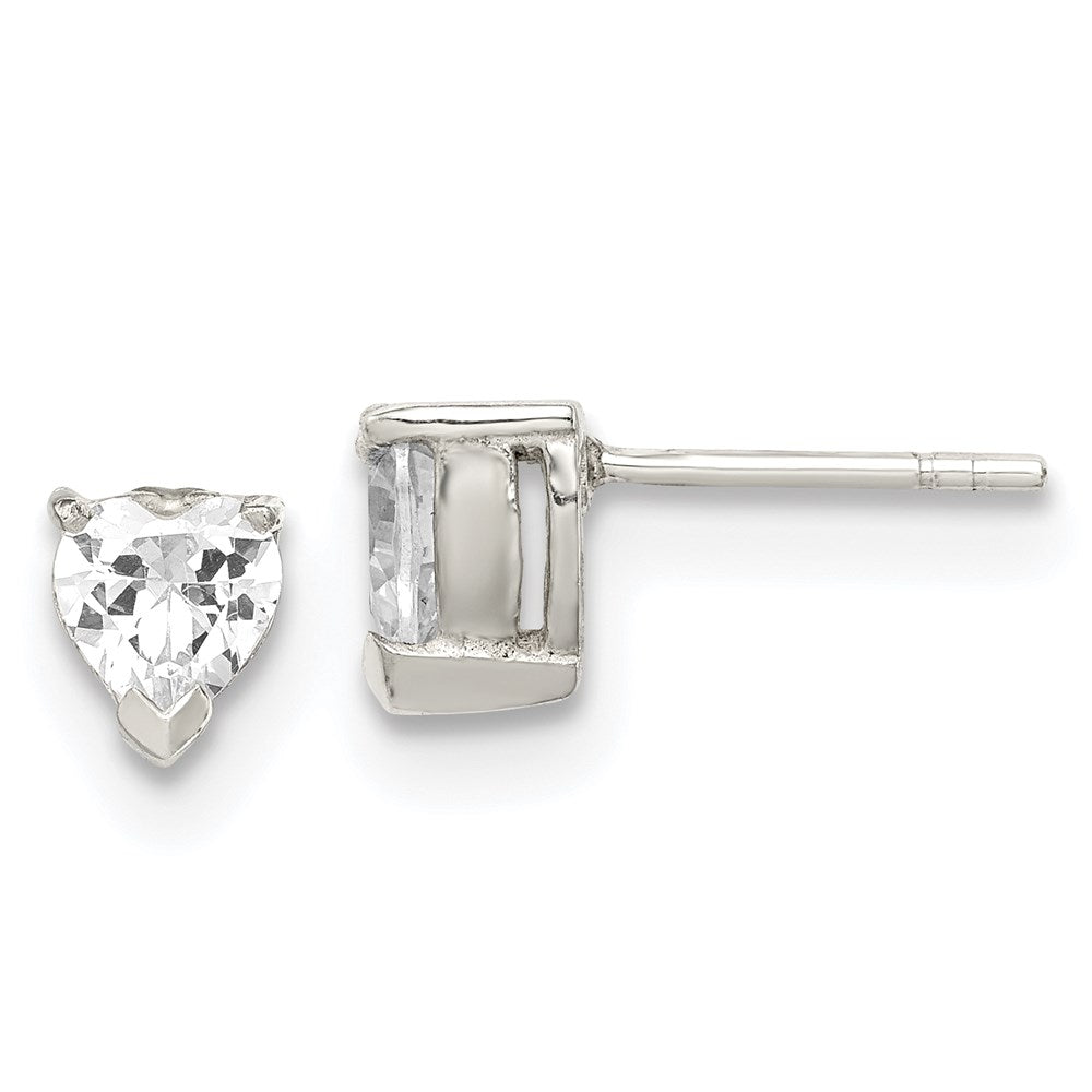 Sterling Silver 6mm Heart Basket Set Cz Stud Earrings