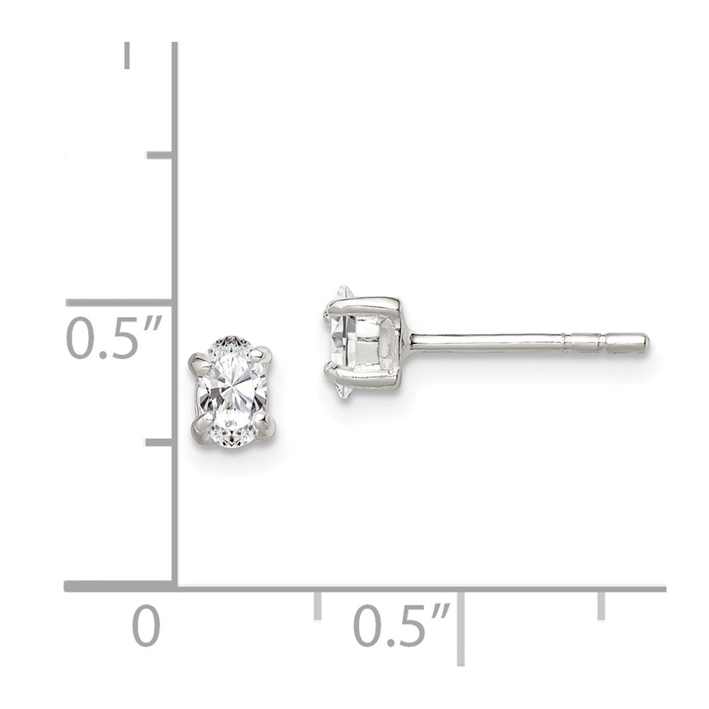 Sterling Silver 3X5mm Oval Basket Set Cz Stud Earrings