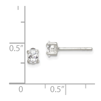 Sterling Silver 3X5mm Oval Basket Set Cz Stud Earrings
